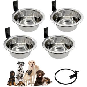 Hamiledyi 4 Pack Wall Mounted Elevated Dog Bowls - Adjustable Height Stainless Steel Raised Food & Water Bowls with Collapsible Stand for Medium & Large Dogs & Cats (M)