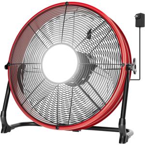 T-SUN 16" Battery Power Floor Fan Compatible with Milwaukee Battery, Outdoor Floor Fan with LED Light, Stepless Speed Cordless Fan, Metal High Velocity for Jobsite Outdoor Camping