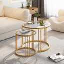 Garden 4 you Nesting Coffee Table, 23.6" Round Coffee Table Set of 2, Glass Nesting Table with Metal Frame, Ceter Tables for Living Room Bedroom Balcony, Gold, 23.6 inches x 23.6 inches x 19.7 inches