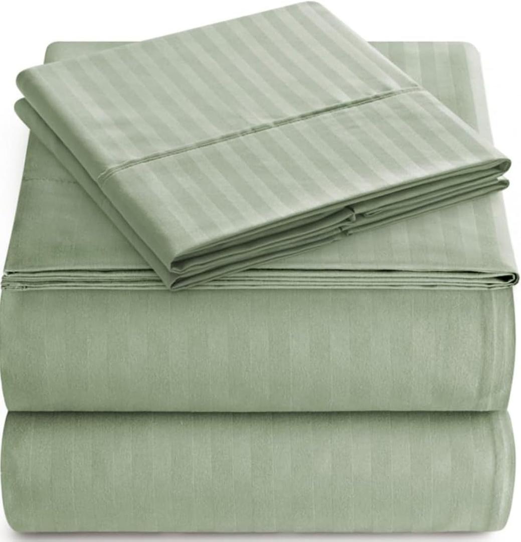 Twin Sheet Set - 3-Piece Striped Deep Pocket Twin Bed Sheets - Ultra-Soft & Wrinkle-Free Twin Size Bedding - Cooling Microfiber Twin Bed Sheet Set with 1 Fitted Sheet, 1 Flat Sheet, 1 Pillowcases