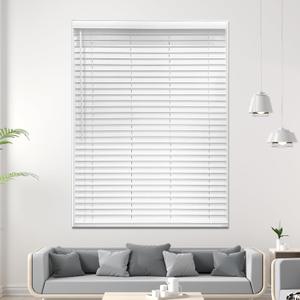 Cordless Faux Wood Blinds 47" W x 40" H, 2 Inch Slat Horizontal Windows Blinds with Double Arc Valance, Room Darkening, White Blinds for Home Interiors., 47x40in
