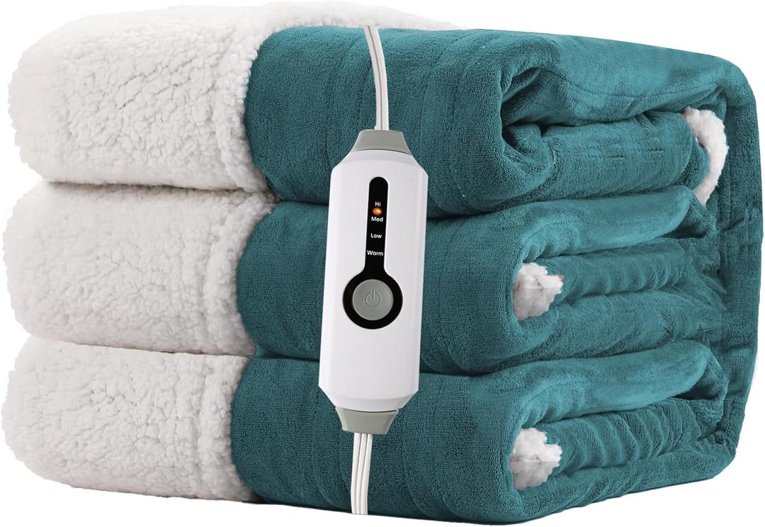 Electric Heated Blanket Full Size 72"x84" - Dual-Sided with Microplush & Sherpa Fabric, 4 Heat Settings & 10 Hours Auto Off, Machine Washable - Teal
