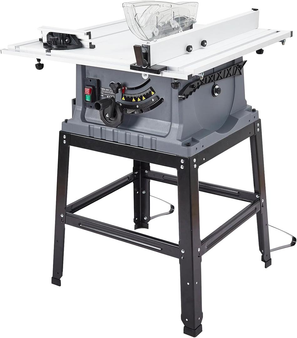Table Saw 10 Inch, 15 Amp 5000RPM Powerful Tablesaw With Stand & Protective Cover, 36 X 25 Inch Tabletop Saw 90 Cross Cut & 0-45 Bevel Cut, Adjustable Depth, for Woodworking