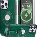 for iPhone 16 Pro Leather Case with Stand, Anti-Slip Grip Ring, Fits for MagSafe (Green, IP 16 Pro-6.3inch)