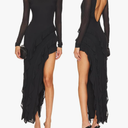 Capuffy Womens Long Sleeves Backless Maxi Dress Mesh Tassel Ruffle Side Split Bodycon Dress Siobhan Evening Party Dress 350, Size M
