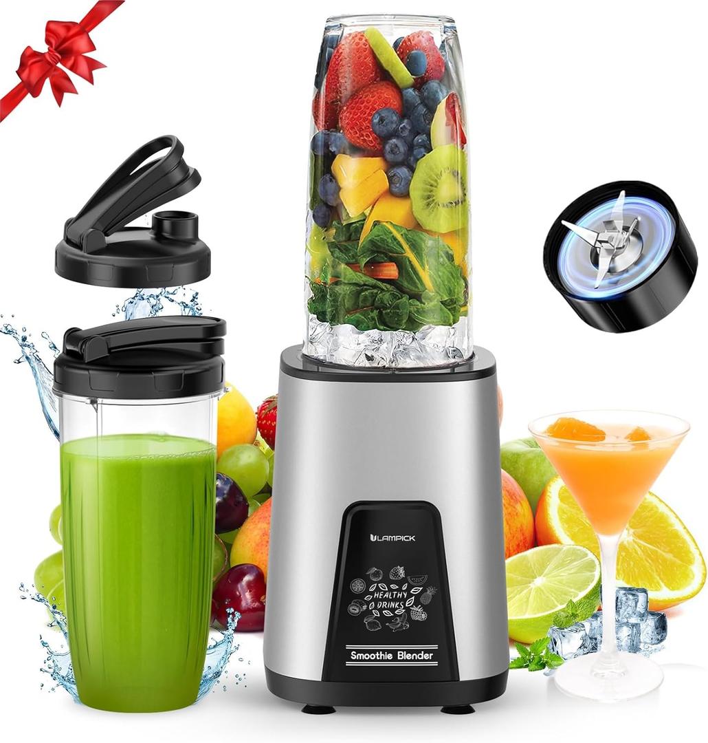 LAMPICK Blenders for Smoothie, 900W Personal Blender for Shakes and Smoothies with 2 * 22oz BPA Free Portable Cups, Small Juicer for Protein Shake, Baby Food, Frozen Drink