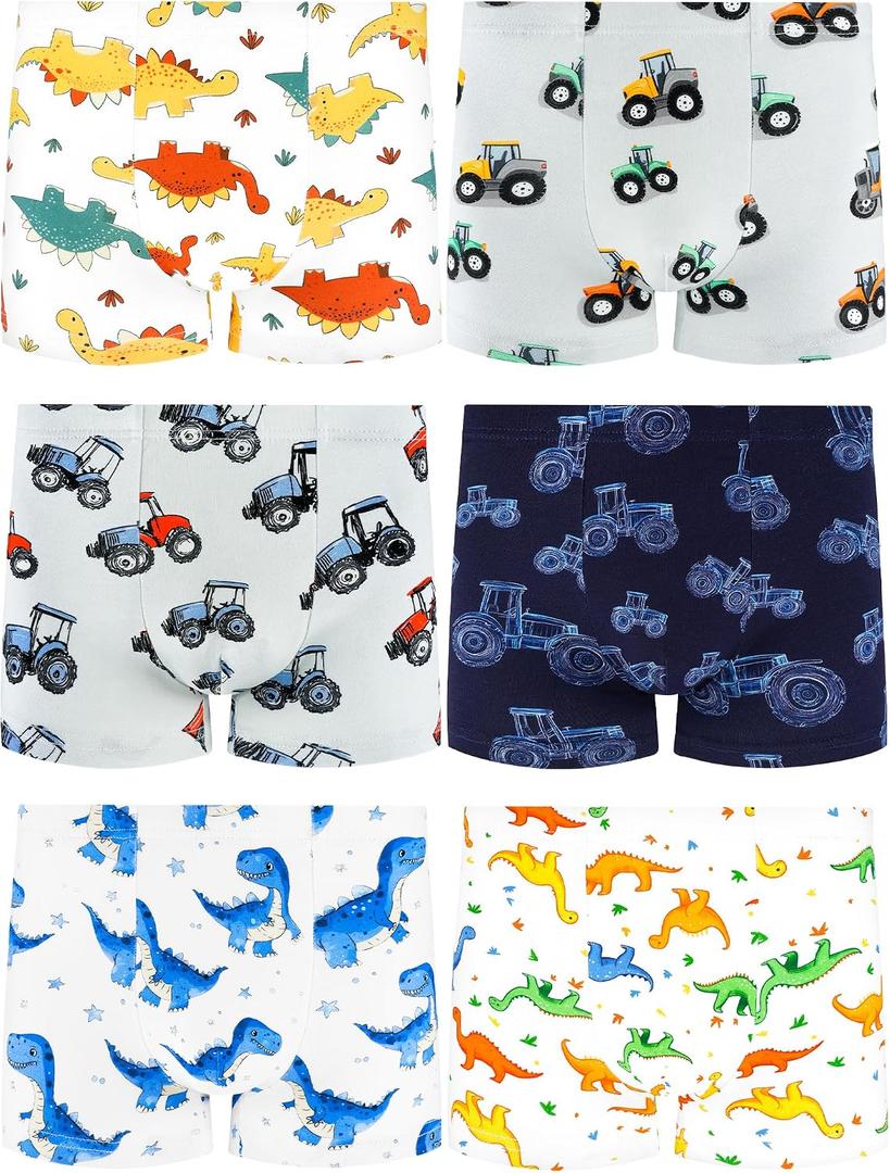 Boys Soft Cotton Stretch Boxer Briefs, Tagless Underwear for Toddlers & Kids, Breathable, Assorted Prints, 6-Pack 3T
