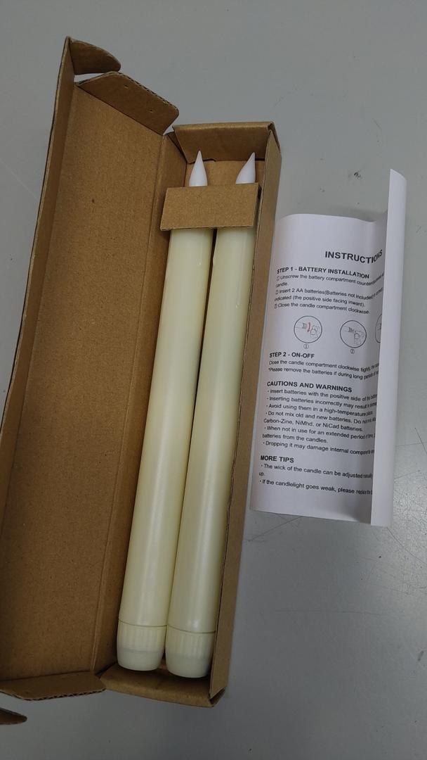 Homemory 2/3/6 Pack Flameless Taper Candles, No Remote, Realistic Flickering Battery Operated Candlesticks, Ivory LED Plastic Candle Safe for Weddings, Table Decor, Christmas, and Halloween(Set of 2)