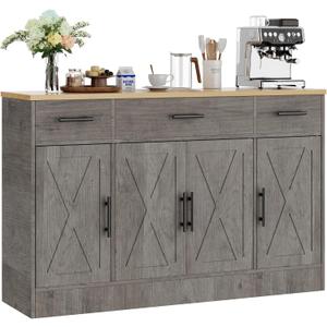 Shintenchi Buffet Cabinet with Storage,53.4" Large Kitchen Storage Cabinet with 3 Drawers and 4 Doors,Wood Farmhouse Buffet Sideboard with Adjustable Shelf for Kitchen Living Room, Gray (Open Compartment & 1 drawers & 2 doors, Grey)