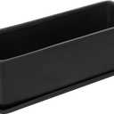 MyGift 14 Inch Ceramic Indoor Plant Pot, Rectangular Succulent Planter, Decorative Flower Planter with Drainage Hole and Removable Tray, Matte Black
