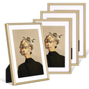4x6 Picture Frame Set of 4, Matted Brass Simple Modern Brushed Thin Aluminum Metal Photo Frame Fits 3x5 with Mat or 4 x 6 without Mat Vertical and Horizontal for Tabletop and Wall Mounting