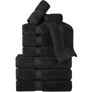 BNM Egyptian Cotton Heavyweight Towels, Ideal For Bathroom, Shower, Spa, Hotel, 800 GSM, Face/ Washcloths, Hand Towels, Bath Towels, Highly-Absorbent, Luxury Home Basics, 9 Piece Towel Set, Black