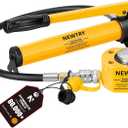 NEWTRY 5T Low Profile Hydraulic Jack Porta Power Kit + CP-180 Manual Hydraulic Hand Pump, Industrial Mini Hydraulic Cylinder, Stroke 0.24