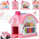 BOBUEXER Toddler Girl Toys 1-2 -Montessori Toys for 1 Year Old Girls,Baby Toys 6-12 12-18 Months, 1st Birthday Girl Gifts,10 in 1 Bilingual Learning Toy with Sound Light (Pink)