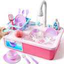 lalalark Color Changing Play Sink with Running Water, Toddler Sink with Electric Dishwasher, Chopping Sounds and Automatic Water Cycle System, Water Table for Toddlers 1-3 Birthday Gift