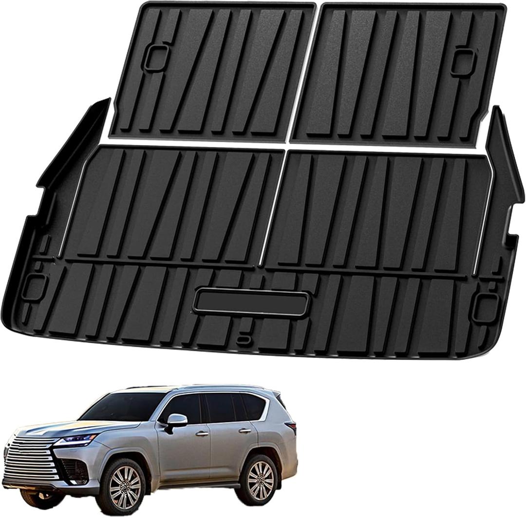 Cargo Mat & Backrest Mats Compatible with 2022-2025 Lexus LX 600 (Only Fits 7 Passenger Models) - TPE All Weather Rear Cargo Liner Rear Trunk Liner Back Seat Cover Protector