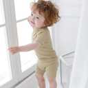 AVAUMA Toddler Short Pajamas Set Baby Boys Girls Kids Snug fit Ribbed Sleepwear pjs for Daily Life Style (Beige, 10)