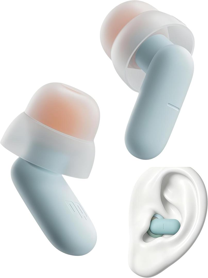 Ear Plugs for Sleeping All-Night Wear Without Ear Pain Side Sleeper Patent Qufits Eartips Ultra-Comfy Reusable Earplugs for Sleep, Focus, Study, Travel, 23dB Noise Reduction - Mint