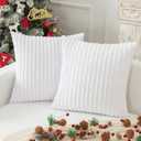 Kevin Textile 2 Pack Decorations Super Soft Striped Corduroy Large Throw Pillow Sham Cushion Cover Living Room, 20 x 20 Inch (50cm), Pure White