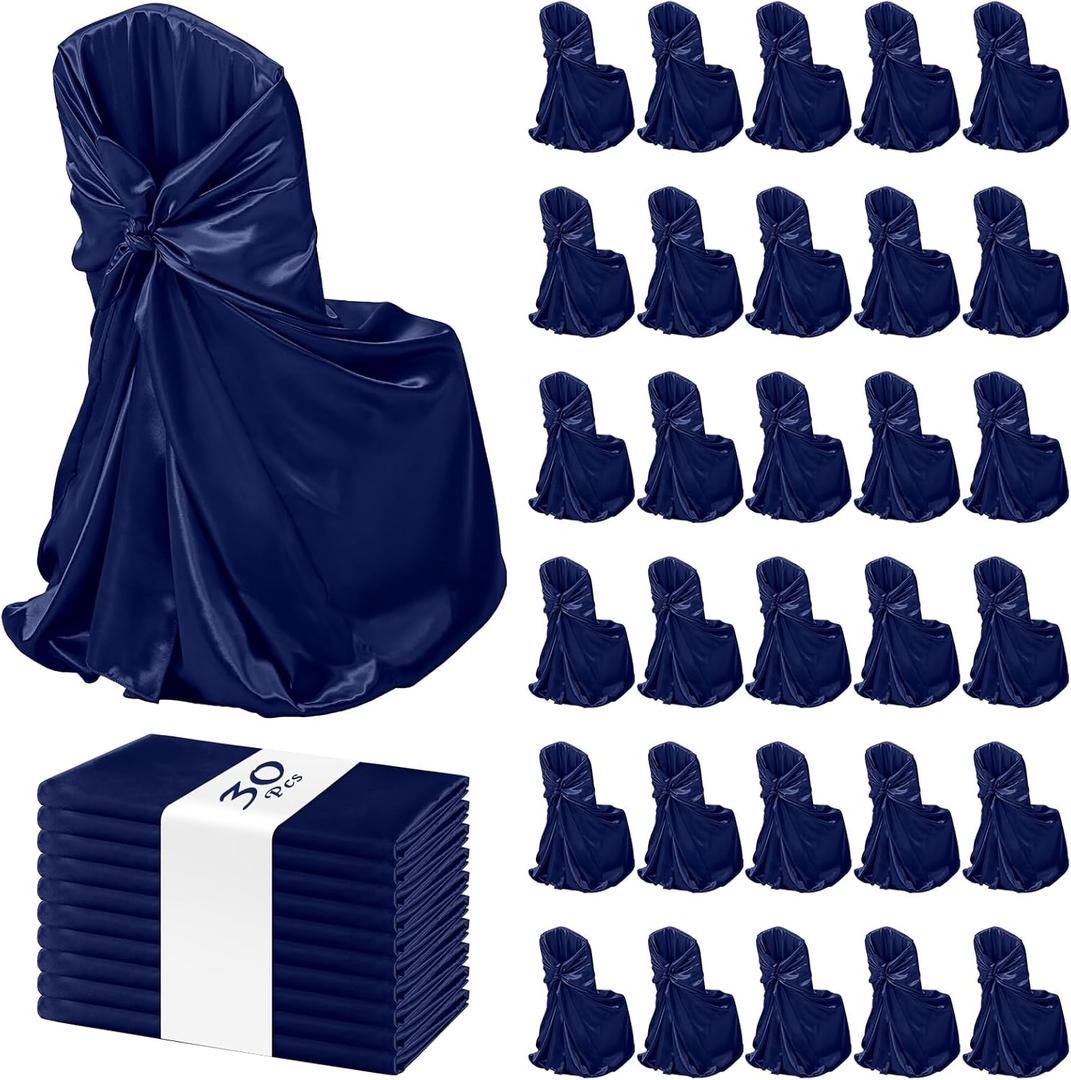 30 Pcs Navy Blue Chair Covers, 43x55 inch Silky Satin Universal Chair Covers for Wedding, Fits All Type of Chairs,Removable Washable Chairs Slipcover Event Dinning Slipcover for Party/Event/Banquet