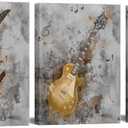 sechars Music Canvas Wall Art Guitar Painting Prints Rustic Jazz Posters for Pub Bar Decor Musical Artwork Framed Ready to Hang 12x16Inchx3PCS