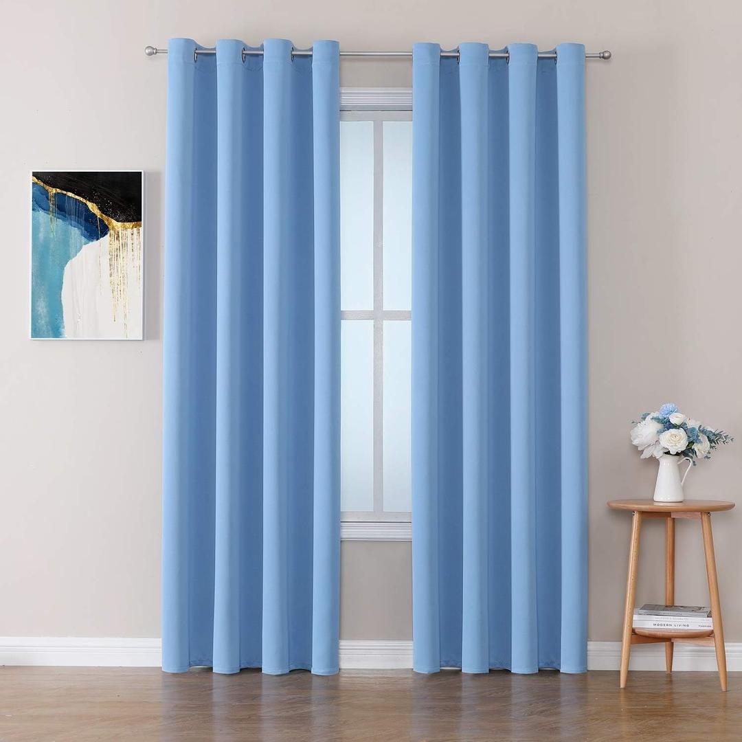 ChrisDowa Grommet Room Darkening Curtains for Bedroom and Living Room - 2 Panels Set Thermal Insulated Blackout Curtains (Sky Blue, 52"W x 72"L )
