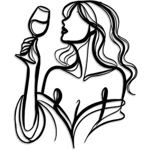 LIYOUYA Drinking Woman Metal Wall Decor - Wine Art Decor Simple Black Wall Art Home Decor for Living Room, Dining Room, Bar (Black)