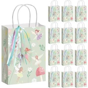 Humyoun 24 Pcs Fairy Party Favor Bags Set with Ribbon Gift Woodland Fairy Party Decorations Mushroom Goodie Floral Candy Treat Bags for Birthday and Baby Shower