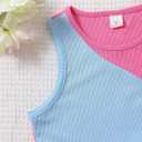 SHENHE Girl's Colorblock Ribbed Knit Round Neck Sleeveless Slim Fit Tank Top Blue and Pink 9Y (Pink)