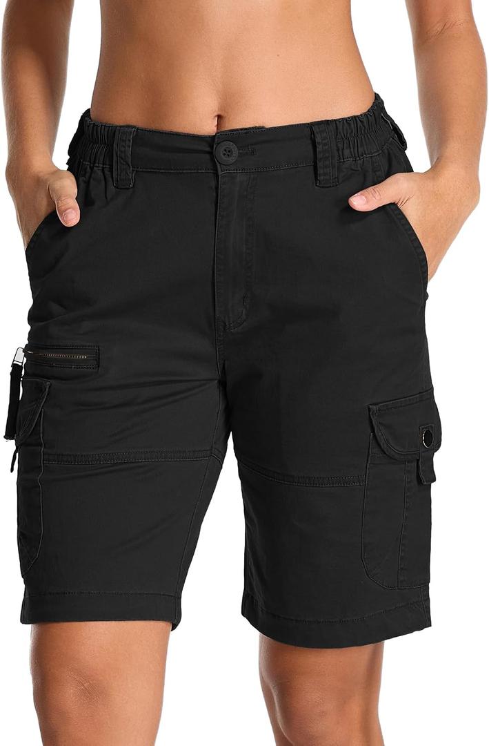 Womens Hiking Cargo Shorts Safari Cotton Lift The Buttocks Quick Dry Pants for Women Zip Pockets Outdoor Clothes (Black, XXXL)