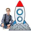 Amyhill 5 Feet Rocket Space Ship Cardboard Cutout Stand Ups Rocket Spaceship Backdrop Photo Props Standup for Classroom Vacation Bible School Space Theme Party Science Fairs Supplies