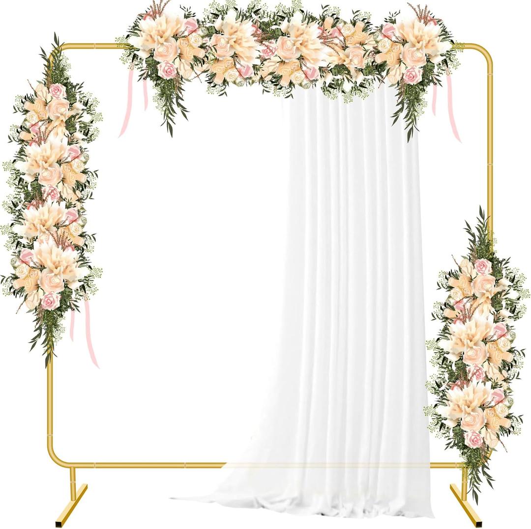 Metal Wedding Arch Backdrop Stand for Parties 6.6FT Gold Balloon Arch Square Frame Kit Pipe and Drape Stand Floral for Ceremony, Wedding, Baby Shower, Birthday Party, Flower Wall Decoration