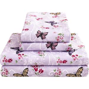 Paisley Floral Bed Sheets Queen Set, Purple Flower Printed Sheets for Queen Size Bed, Microfiber Fitted Sheet with 15" Deep Pocket and Corner Straps, Butterfly Patterned Sheet & Pillowcase Sets