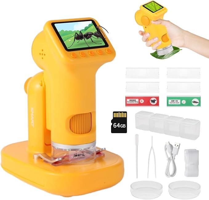 (41)
1600X Kids Microscope, Detachable Microscope for Kids Handheld Mini Digital Microscope with Photo Video Function, Rechargeable Educational Toys with 64GB, 6 Slides and Easter Gifts for Kids