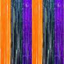 6 Pack Halloween Foil Fringe Curtains, 3.3x6.6 ft Orange Purple Black Tinsel Streamers Backdrop, Photo Booth Props for Halloween Thanksgiving Birthday Party Decorations