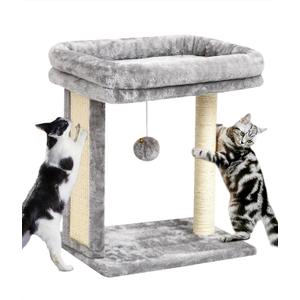 SYANDLVY Cat Tree with Scratching Post for Indoor Cats, Scratching Board with Perch, Cat Post Scratcher with 2 Dangling Balls, Great for Kittens, Grey