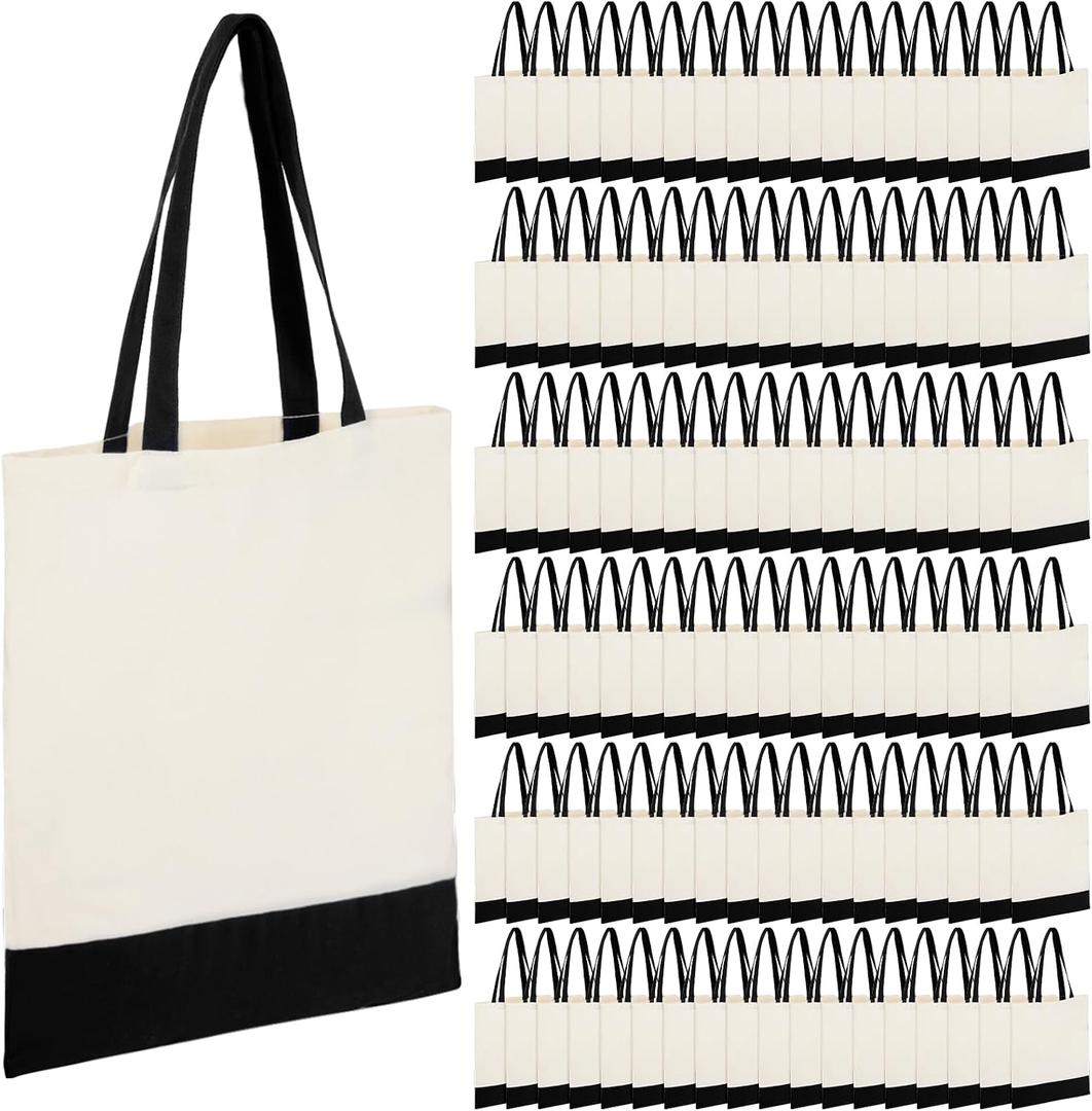Roowest 60 Pack Canvas Tote Bags Bulk 16" x 15" Lightweight Medium Reusable Grocery Shopping Cloth Bags for DIY Gifts(Black and Natural), Large