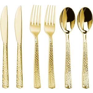 360PCS Gold Plastic Silverware, Heavy Duty Plastic Cutlery Set, Disposable Utensils, 120 Forks, 120 Spoons and 120 Knives for Party, Wedding and Events