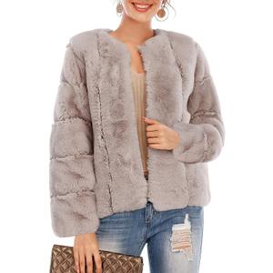 BerryGo Women's Long Sleeve Open Front Fuzzy Faux Fur Coat (3X-Large, Khaki)