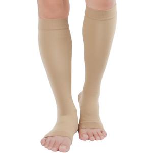 TOFLY Knee High Compression Stockings, Open-Toe, Firm Support 15-20mmHg Opaque Maternity Pregnancy Compression Socks, Ankle & Arch Support, Swelling, Varicose Veins, Edema Beige L