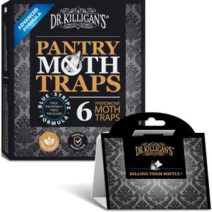 Dr. Killigan's Premium Double Potent Pantry Moth Traps with Pheromones Prime, Sticky Indian Meal Moth Traps for Kitchen, How to Get Rid of Moths in House (6 Pack, Black)