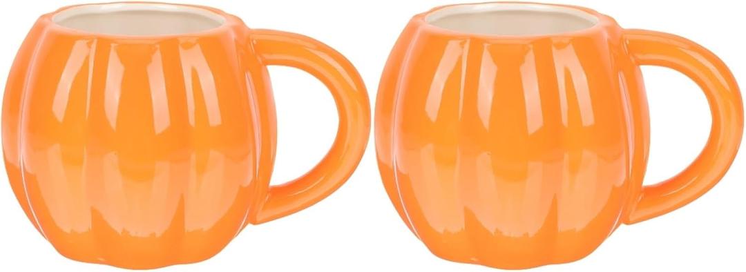 Cabilock 2PCS Halloween Pumpkin Mugs, 500ml Ceramic Pumpkin Fall Coffee Cup, Thanksgiving Halloween Christmas Gift for Women Men