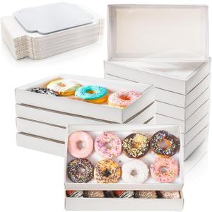 Tebery 50 Pack Cookies Boxes with Full Clear Window, 9.5 x 6 x 1.25 Inch Pastry Bakery Box, Macaron Treat Packaging Boxes for Wedding, Party, Take Out Container for Chocolate, Donuts, Muffin, Dessert