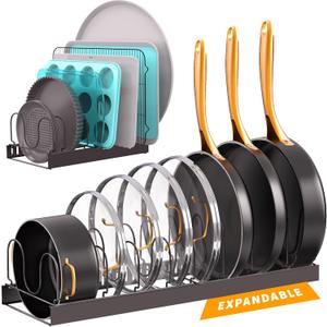 Norcalway Adjustable Bakeware Pots and Pans Organizer Under Cabinet,11 Dividers Cookie Sheet Baking Pan Pot Lid Organizers