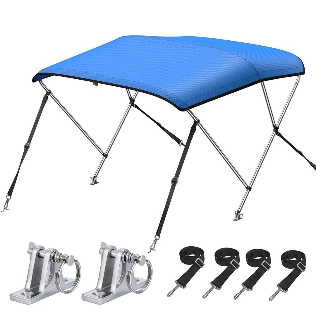KAKIT Bimini Top for Boats, Metal Base (4 Bow 8'L x 54" H x 61"-66" W,Blue)