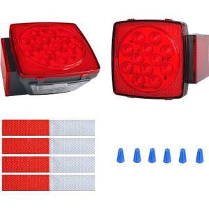 12V LED Submersible Trailer Light Kit - Super Bright Boat Trailer Lights for Camper, Truck, RV, Marine, Snowmobile Under 80 Inch - Utility Brake Stop Turn Tail Lights - IP68 Waterproof (Basic)