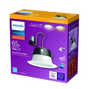 Philips 65-Watt 4 in. Soft White (2700K) Warm Glow Dimming Effect Dimmable Retro