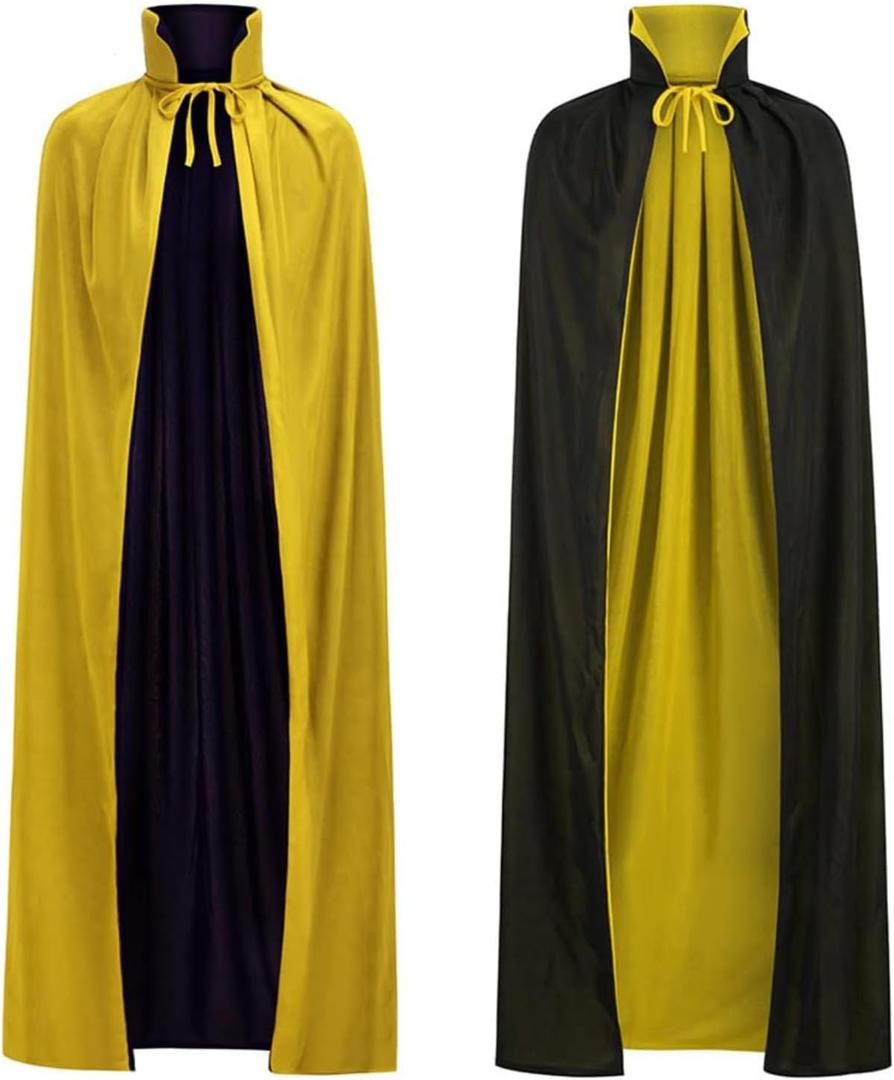 2 x Adult Reversible Cape Stand Collar Cloak Medieval Dracula Vampire Devil Costume Halloween Masquerade Men Women (Yellow)