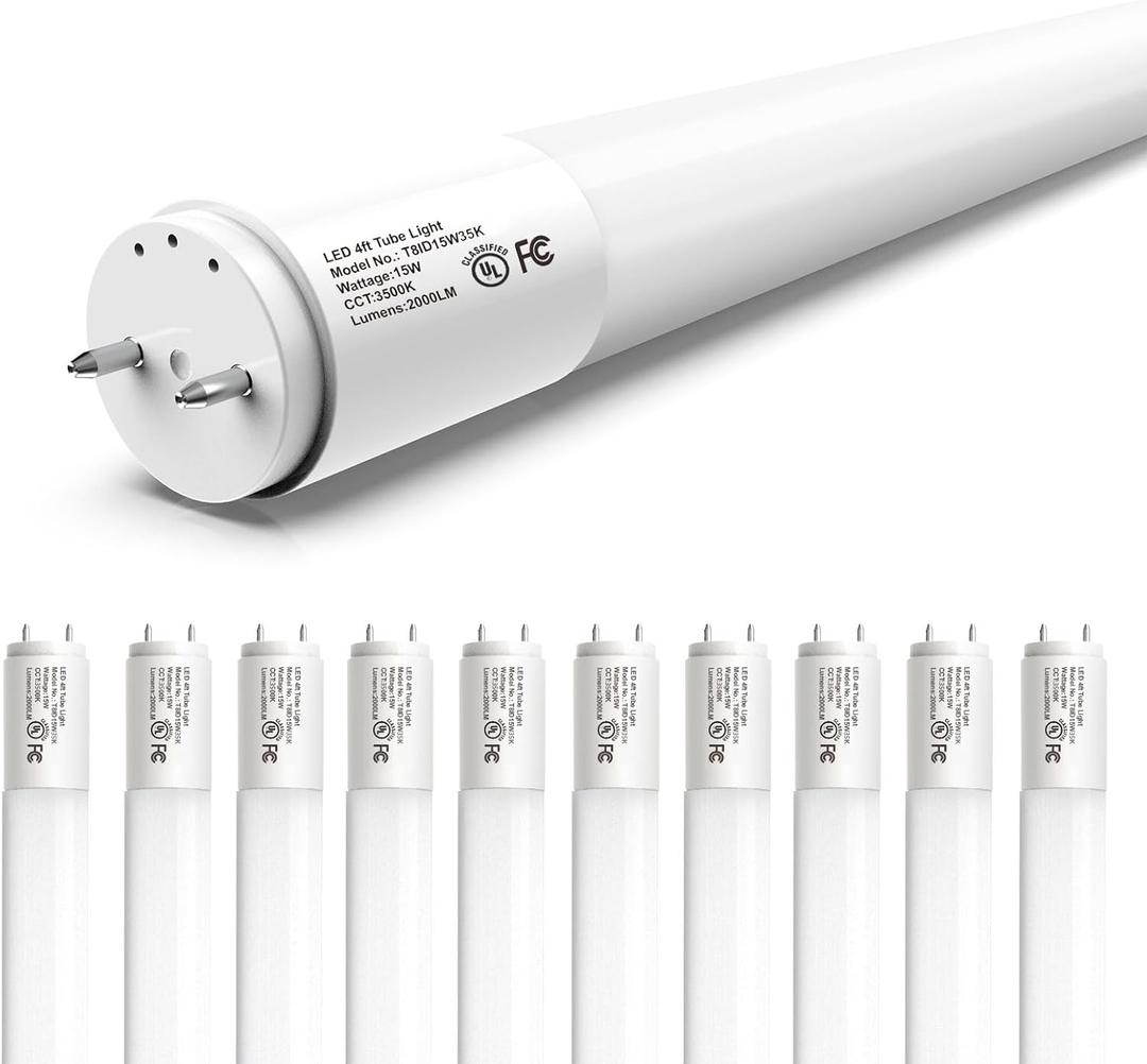 10-Pack T8 LED Bulbs 4 Foot, LED Fluorescent Tube Replacement, 4ft LED Tube Light 3500K Daylight, Ballast Bypass, High Lumen, Energy Efficient, Single Ended Power, Frosted Lens, UL (3500k-bright White)
