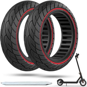 Cooryda 60/70-6.5 Scooter Tire, 10x2.50 Solid Scooter Tire 10 inch Electric Rubber Tubeless Scooter Wheels for Ninebot G30 Max/G30D 10x2.5 Front or Rear Replacement Solid Tires 2pc Red, AC-2PCS Red L